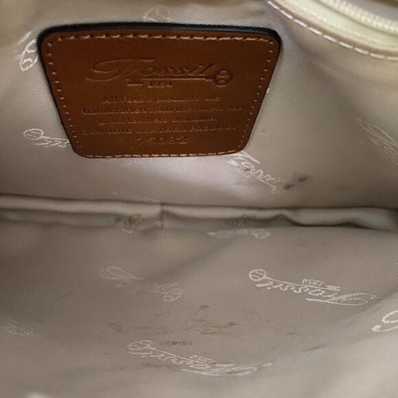 Fossil Pink Brown Leather Heart Accent Whipstitch Y2K Medium Shoulder Bag Purse - Picture 10 of 11